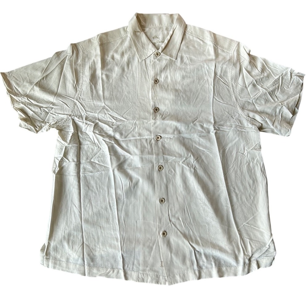 Mens 1X Tommy Bahama Silk Blend Shirt White Button Up Short Sleeve Resort Summer